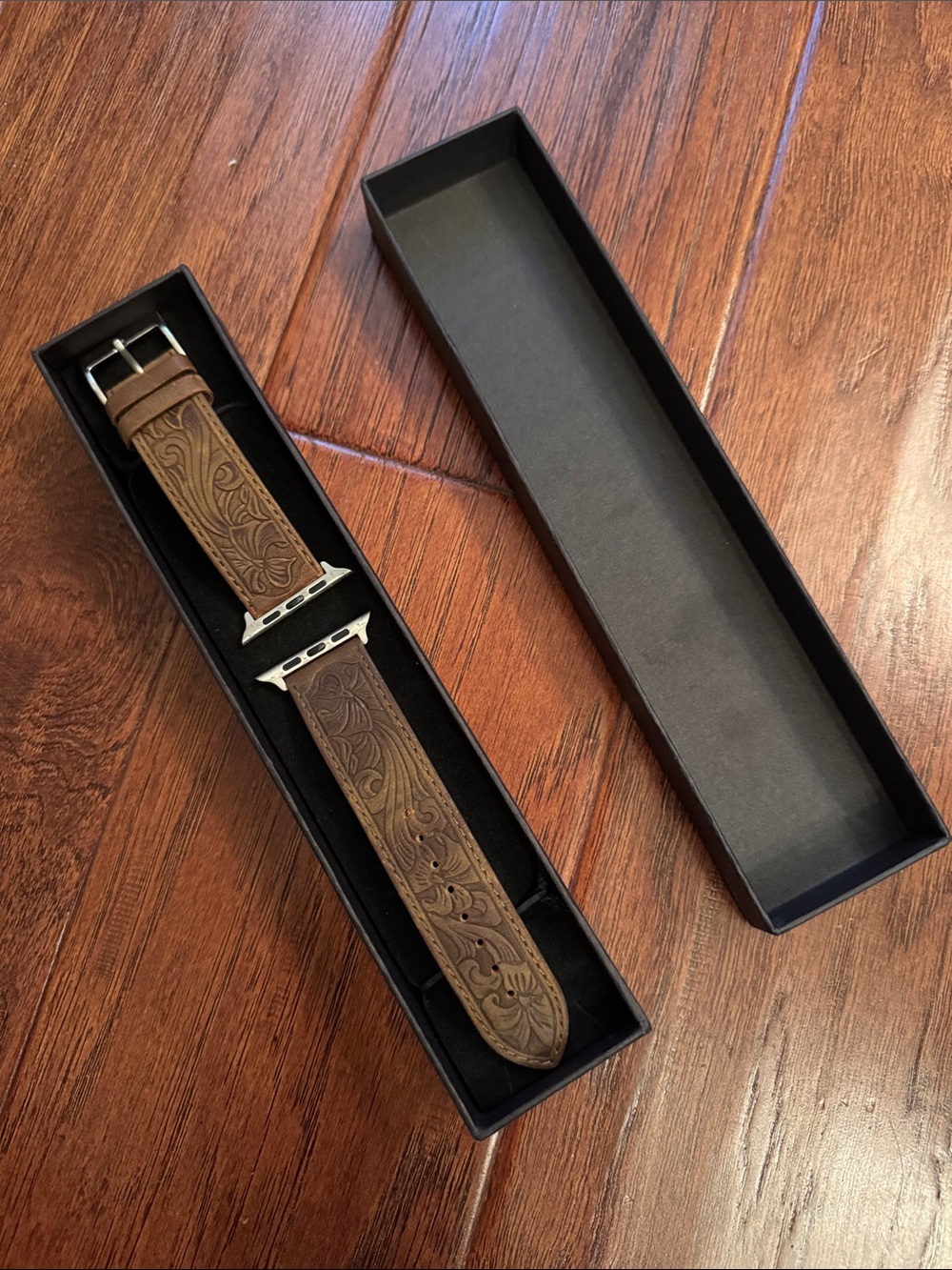 Tooled Brown Leather Watch Band for Apple Watch